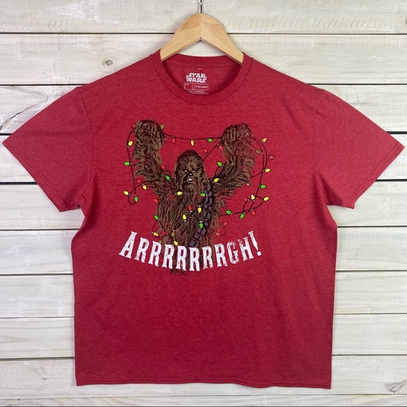 Star Wars Red Christmas Chewbacca TShirt Sz L